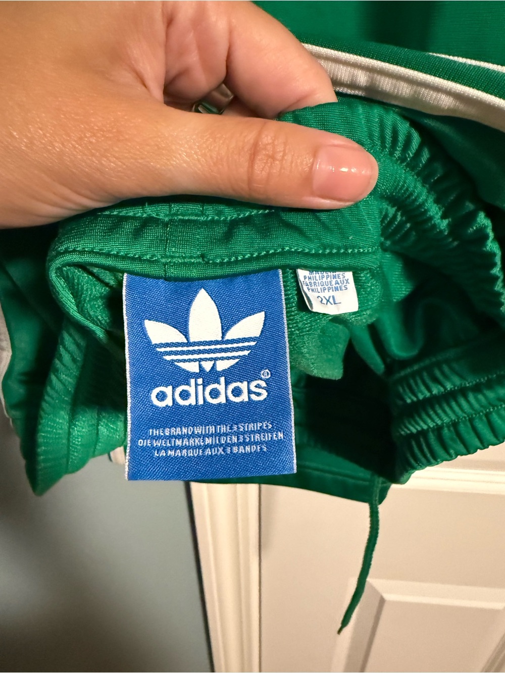 adidas Green Track Pants with White Stripes and Trefoil Logo - Picture 2 of 3